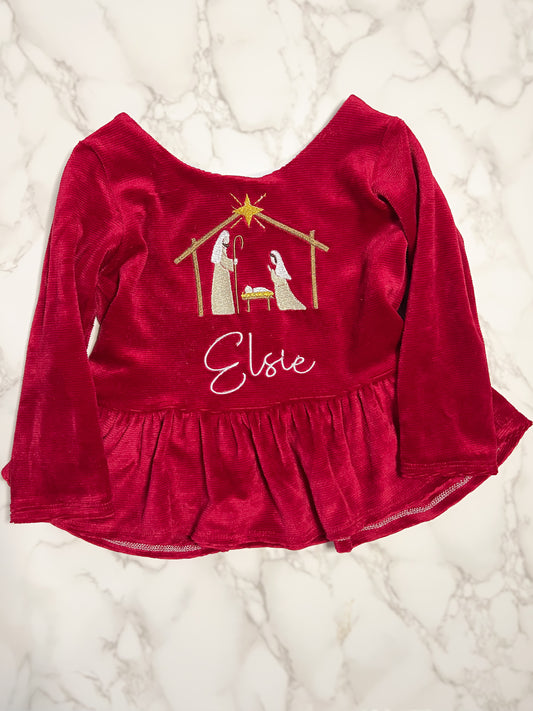 Embroidered Nativity Peplum Top